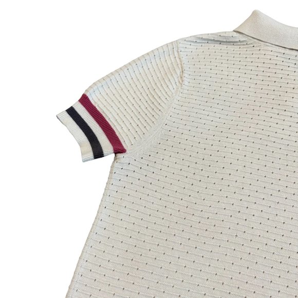 Modcloth Ivory Perforated Knit Polo Shirt Short Sleeve Size Medium Women's - Picture 8 of 10